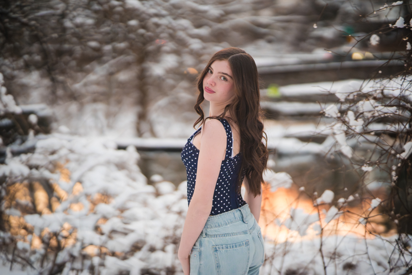 Jordyn in the snowy park near Scarsdale train station